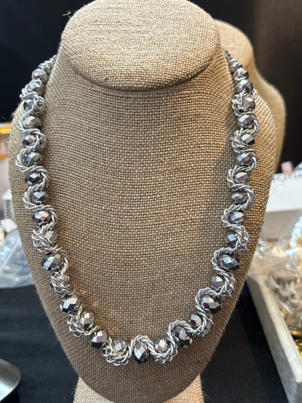 Vintage Silver Tone Clear Crystal Statement Necklace $55